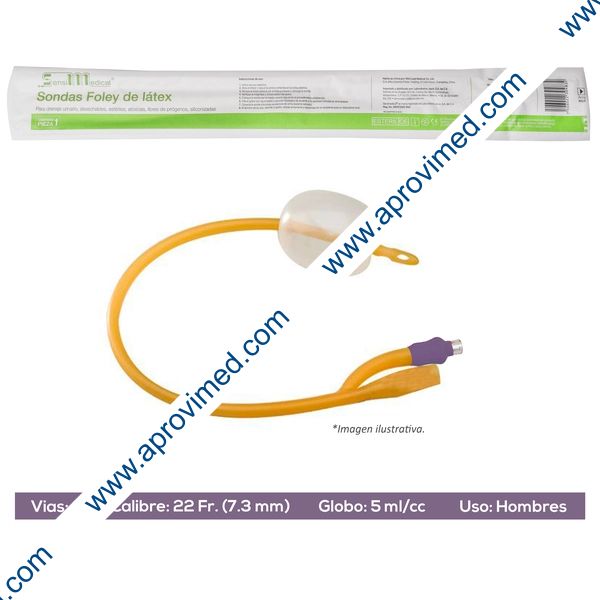 SONDA FOLEY de LATEX (SensiMedical) 2V/GLB 5/Cal. 22 Fr. c/1 Pza.