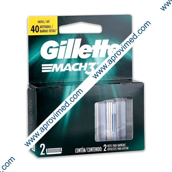 GILLETTE MACH-3 Cartuchos p/Afeitar 3 Hojas Cja. c/2 Pzs.