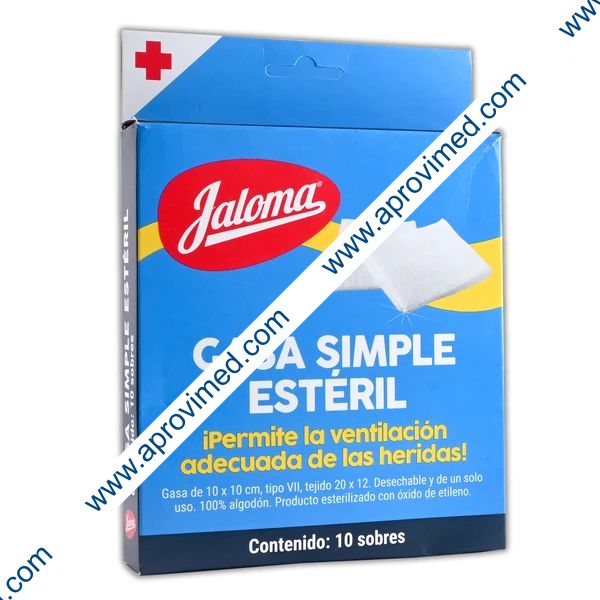 GASA SIMPLE ESTÉRIL (Jaloma) 10x10cm. T20x12, 8C. Caja/10 Sobs.