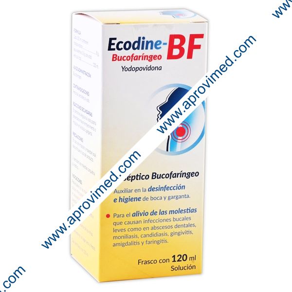 ECODINE-BF Solución Antiséptica Bucofaríngeo Cja/Fco. 120 ML. 8 G/100 ML.