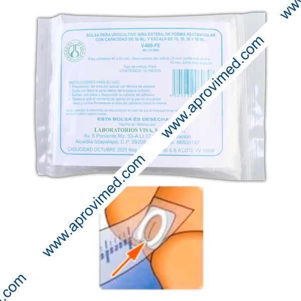 BOLSA PARA UROCULTIVO Estéril (Visa) INFANTIL Niña Bolsa c/10 Pzs.