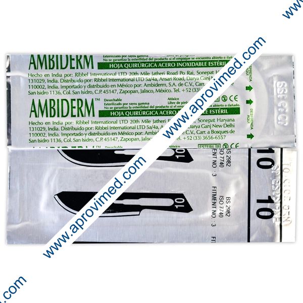 HOJA PARA BISTURÍ Acero Inoxidable (Ambiderm) No. 10 c/1 Pza.