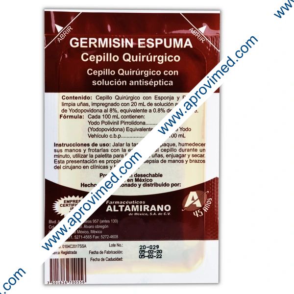 GERMISIN ESPUMA Cepillo Quirúrgico c/1 Pza. 8 G/100 ML.
