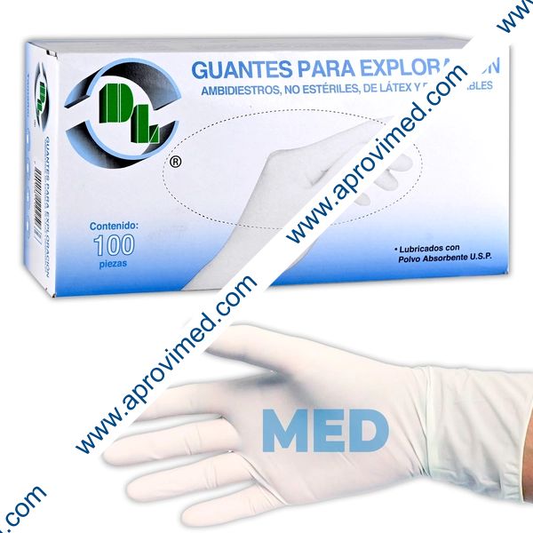 GUANTE LÁTEX EXPLORACIÓN No Estéril (DL) MED. c/100 Pzs.