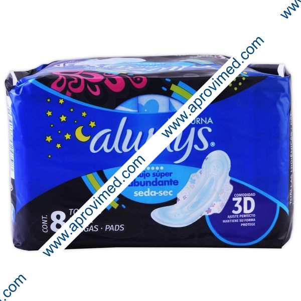 ALWAYS NOCTURNA Flujo S. Abundante con Alas c/8 Toallas Ex-Largas.