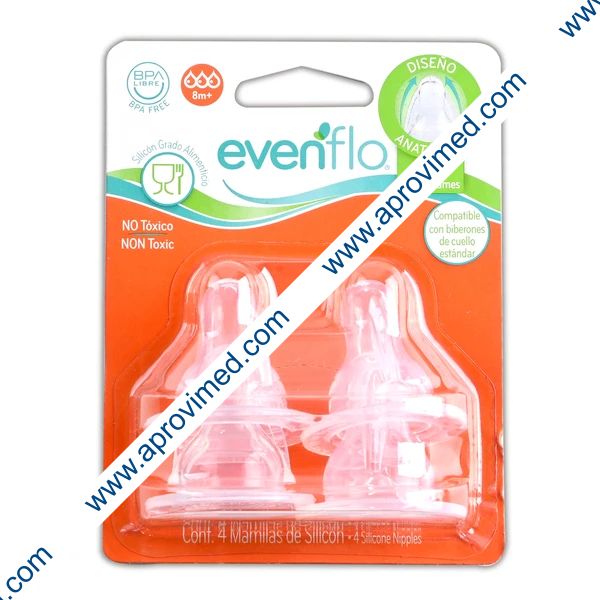 MAMILA DE SILICÓN "Evenflo" (8m+) Flujo Rápido Blister c/4 Pzs.