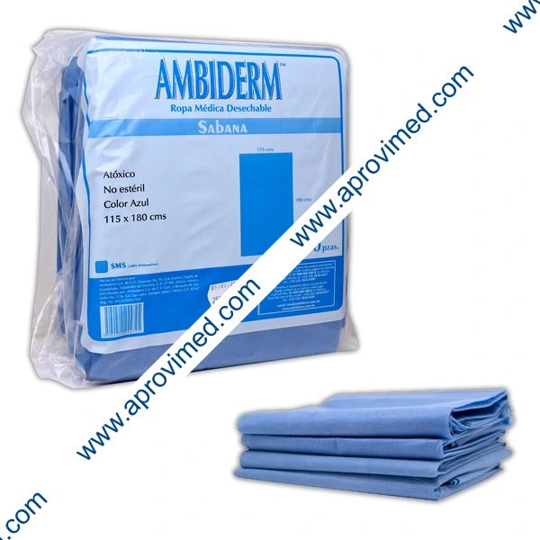 SABANA PLANA DESECHABLE (Ambiderm) Col. Azul 115x180 Cm. Bolsa c/10 Pzs.