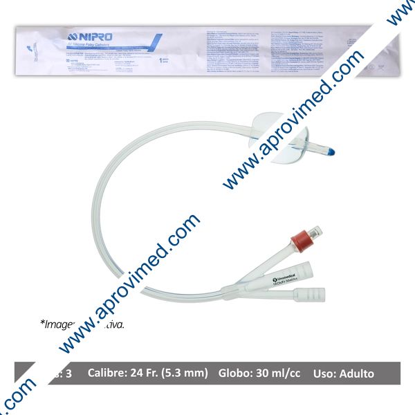 SONDA FOLEY de SILICÓN (Nipro) 3V/GLB 30/Cal. 24 Fr. c/1 Pza.