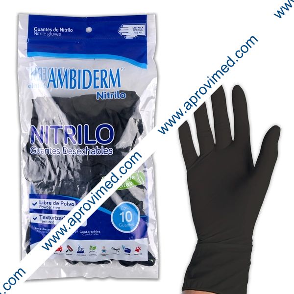 AMBIDERM NITRILO GUANTE DESECH. Negro No Estéril U.T. Bolsa c/10 Pzs.