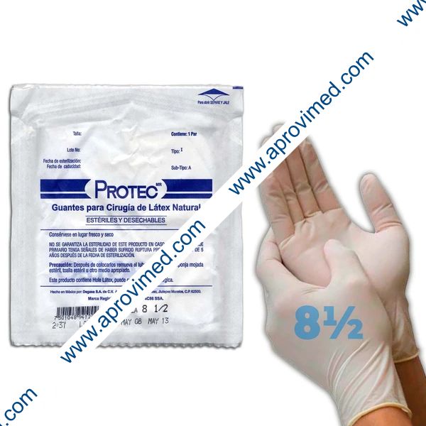 GUANTES LÁTEX CIRUGÍA Estéril (Protec) Talla 8-1/2 c/1 PAR.