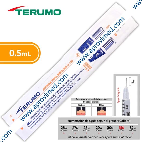 JERINGA  0.5mL. (Terumo) Insulina c/AGUJA INTEGRADA 31Gx6mm. c/1 Pza.