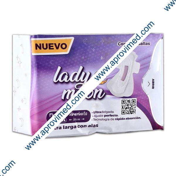 LADY MOON c/ALAS Flujo Super Abundante c/8 Toallas Ex-Largas.