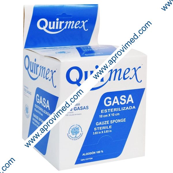 GASA ESTERILIZADA (Quirmex) 10x10cm. T20x12, 8C. Exhib. c/100 Sobs.
