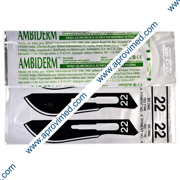 HOJA PARA BISTURÍ Acero Inoxidable (Ambiderm) No. 22 c/1 Pza.