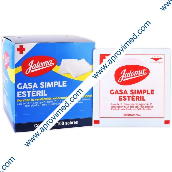 GASA SIMPLE ESTÉRIL (Jaloma) 10x10cm. T20x12, 8C. Exhib. c/100 Sobs.