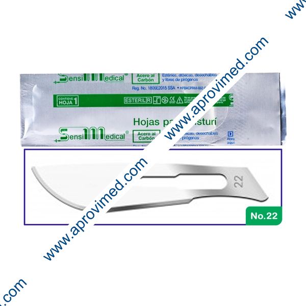 HOJA PARA BISTURÍ Acero al Carbón (SensiMedical) No. 22 c/1 Pza.
