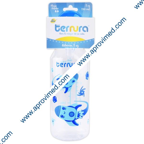 BIBERÓN "Ternura" AZUL c/MAMILA 8 OZ/240 ML.