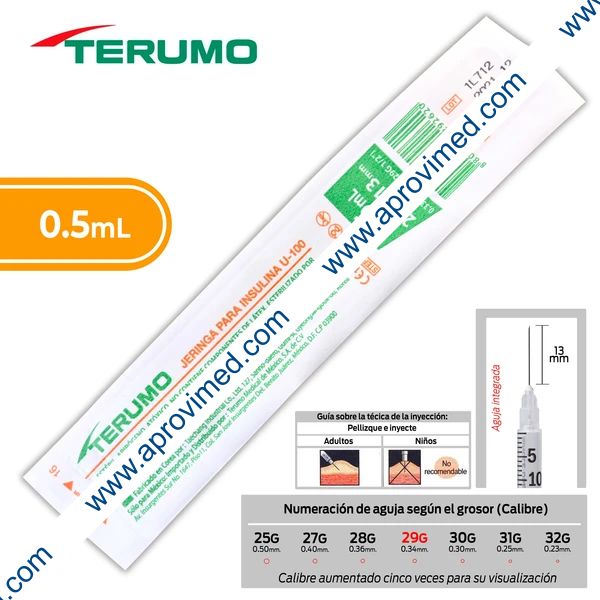 JERINGA  0.5mL. (Terumo) Insulina c/AGUJA INTEGRADA 29Gx13mm. c/1 Pza.