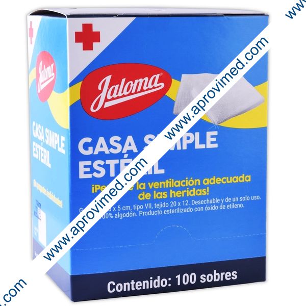 GASA SIMPLE ESTÉRIL (Jaloma)  7.5x5cm. T20x12, 8C. Exhib. c/100 Sobs.