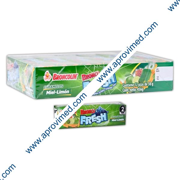 BRONCO FRESH CARAMELO Sab. Miel-Limón EXHIB. 12x9 Pzs. 456 G.
