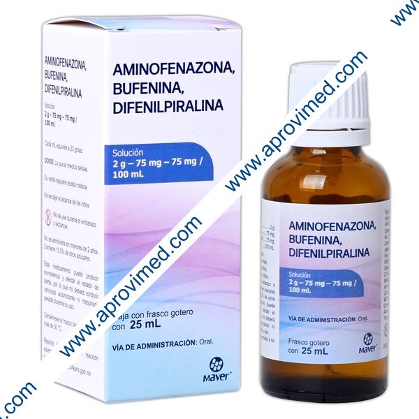 AMINOFENA./BUFENINA/DIFENILPINA. (Maver) SOL.GTS.Fco.25 ML. 2G-75MG-75MG/100 ML.