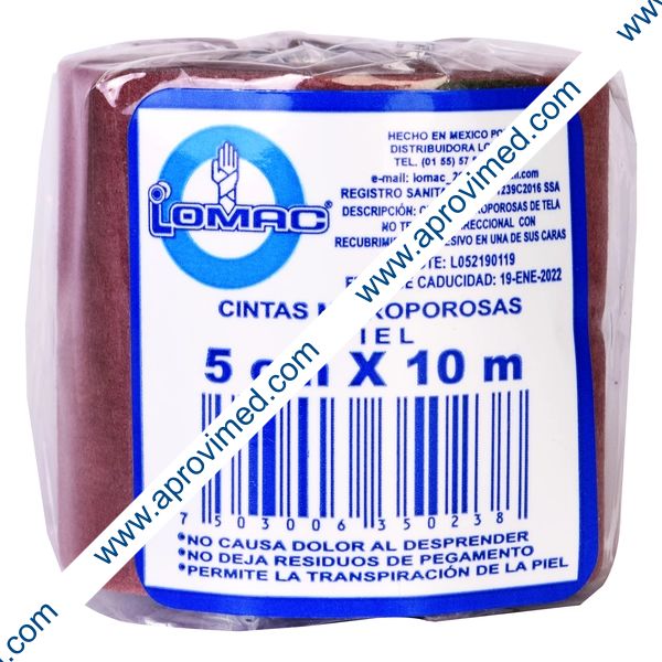 CINTA MICROPOROSA (Lomac) Rollo Col. Piel A: 5cm; L: 10m. Paq. c/1 Pza.