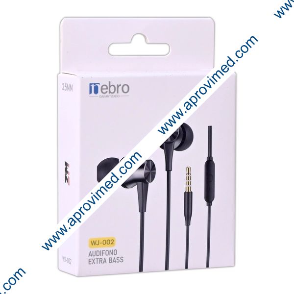 AUDÍFONOS ALÁMBRICOS Extra Bass (Nebro) Mod. WJ-002 Col. Negro.