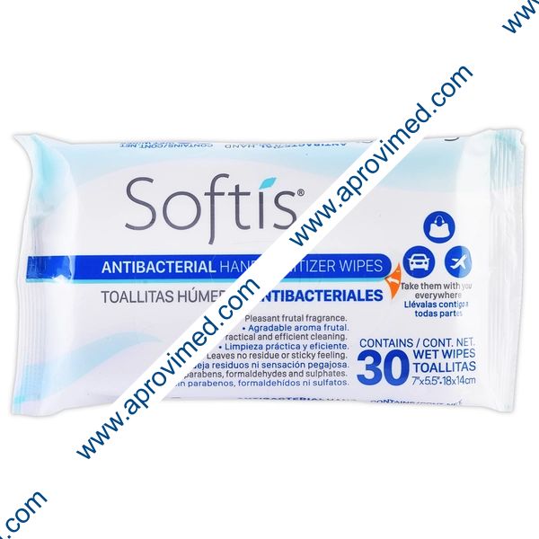 SOFTIS Toallitas Húmedas Antibacteriales Paq. c/30 Pzs. 18x14cm.
