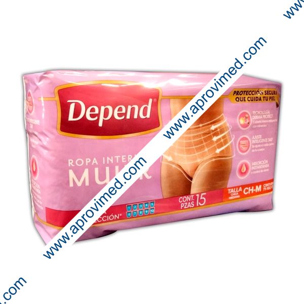 DEPEND ROPA INTERIOR Mujer CH-M. (Talla 28-40 / Cintura 71-102cm) c/15 Pzs.