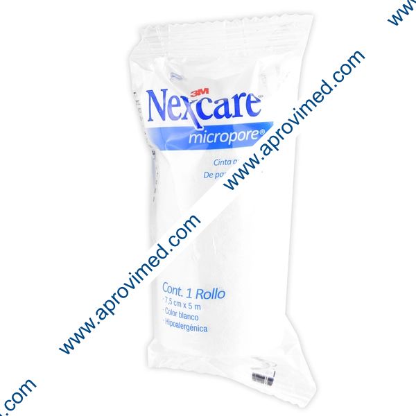NEXCARE MICROPORE Rollo Col. Blanco A: 7.5cm. (3"); L: 5m. Bolsa c/1 Pza.
