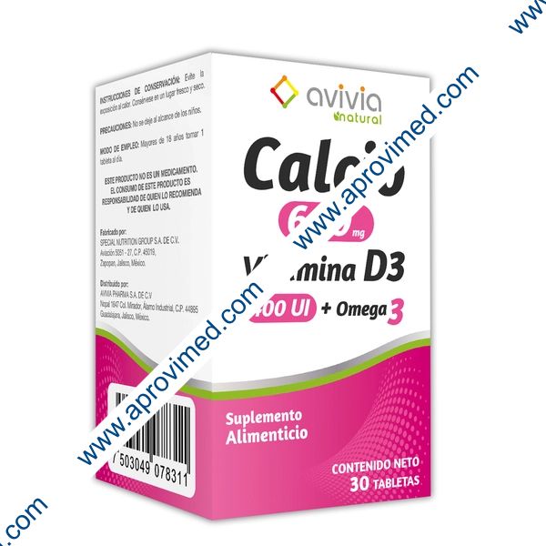CALCIO/VITAMINA D3+OMEGA-3 (Avivia) c/30 TABS. 600 MG/400 UI.