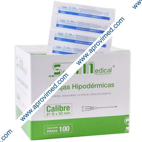 AGUJA HIPODÉRMICA (SensiMedical) 21Gx1-1/4"(32mm) Cja. c/100 Pzs.