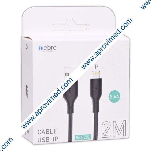 CABLE Eda. USB 2.4 A / Sda. iPhone / 2.0 Mts. Mod. WD-25L Col. Negro.