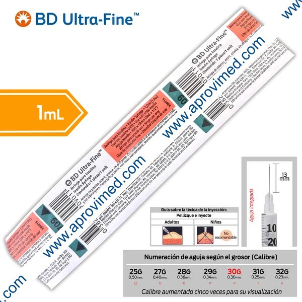 JERINGA  1mL. (BD U-Fine) Insulina c/AGUJA INTEGRADA 30Gx13mm. c/1 Pza.
