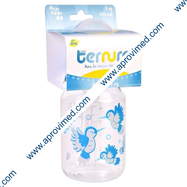 BIBERÓN "Ternura" AZUL c/MAMILA 4 OZ/120 ML.