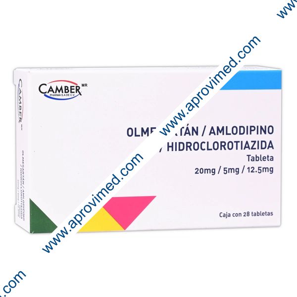 OLMESARTÁN/AMLODIPINO/HIDROCLOROTIAZIDA (Camber) c/28 TABS. 20/5/12.5 MG.