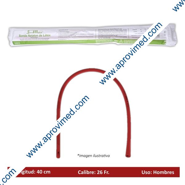 SONDA NELATON de LATEX (SensiMedical) Long. 40cm. Cal. 26 Fr. c/1 Pza.