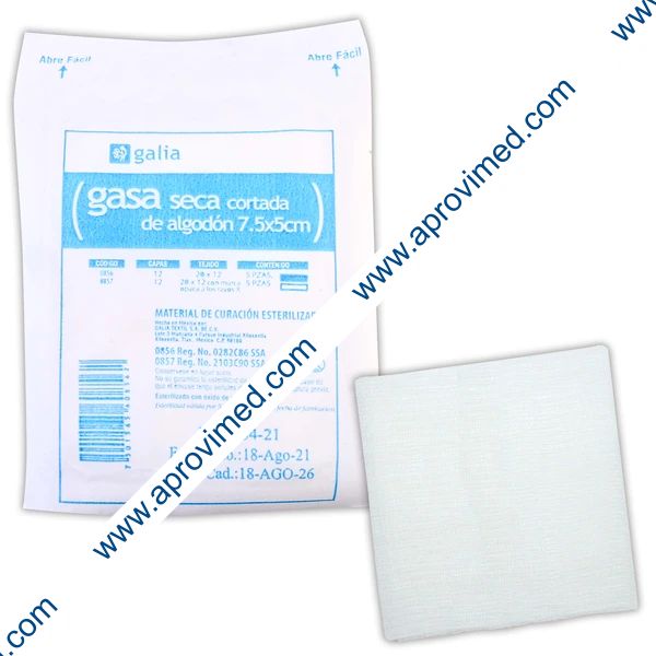 GASA SECA CORTADA Estéril (Galia) 7.5x5cm, T20x12, 12C. c/5 Pzs.