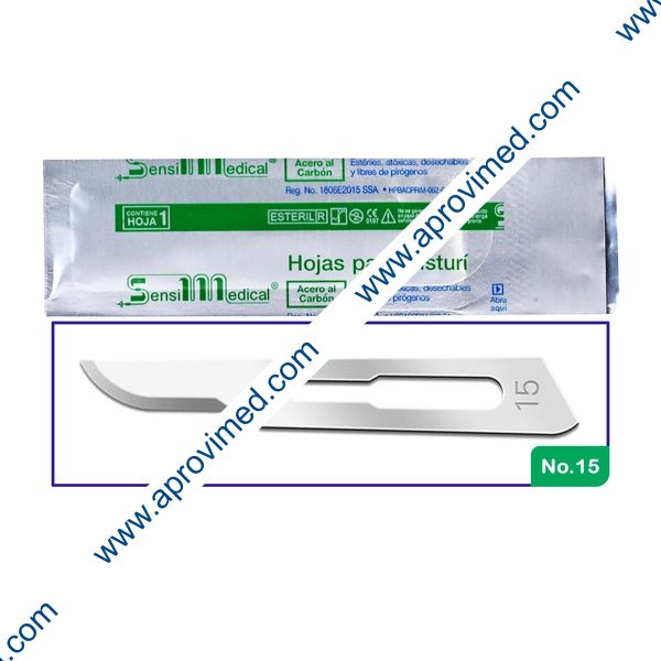 HOJA PARA BISTURÍ Acero al Carbón (SensiMedical) No. 15 c/1 Pza.