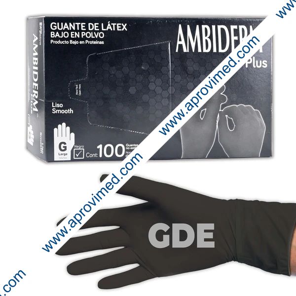AMBIDERM Plus GUANTE LTX EXPLORACIÓN NEGRO No Estéril GDE. c/100 Pzs.