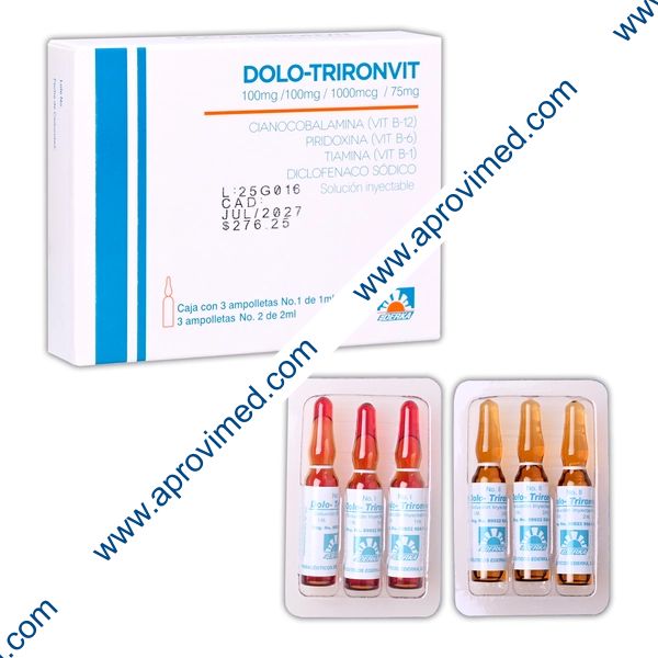 DOLO-TRIRONVIT Sol. Iny. c/3 Dosis 100-100-1-75 MG/3 ML.