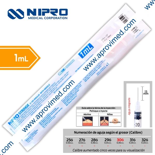 JERINGA  1mL. (Nipro) Insulina c/AGUJA INTEGRADA 30Gx13mm. c/1 Pza.