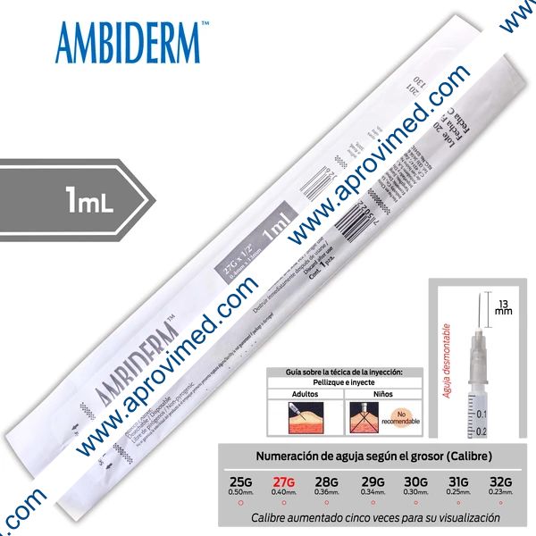 JERINGA  1mL. (Ambiderm) Tuberculina c/AGUJA DESMONTABLE 27Gx13mm. c/1 Pza.