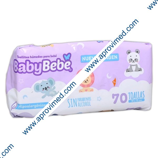 BABY BEBÉ Toallitas Húmedas 18x15cm. Paq. c/ 70 Pzs.