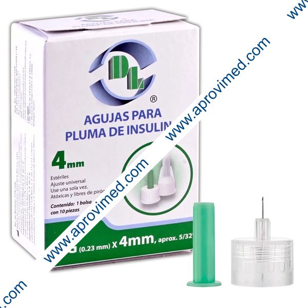 AGUJAS PARA PLUMA DE INSULINA (DL) 32Gx4mm. Caja c/10 Pzs.