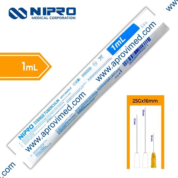JERINGA  1mL. (Nipro) Tuberculina c/AGUJA DESMONTABLE 25Gx16mm. c/1 Pza.