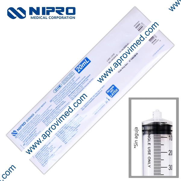 JERINGA 20 mL. (Nipro) Pivote Luer Lock s/AGUJA c/1 Pza.