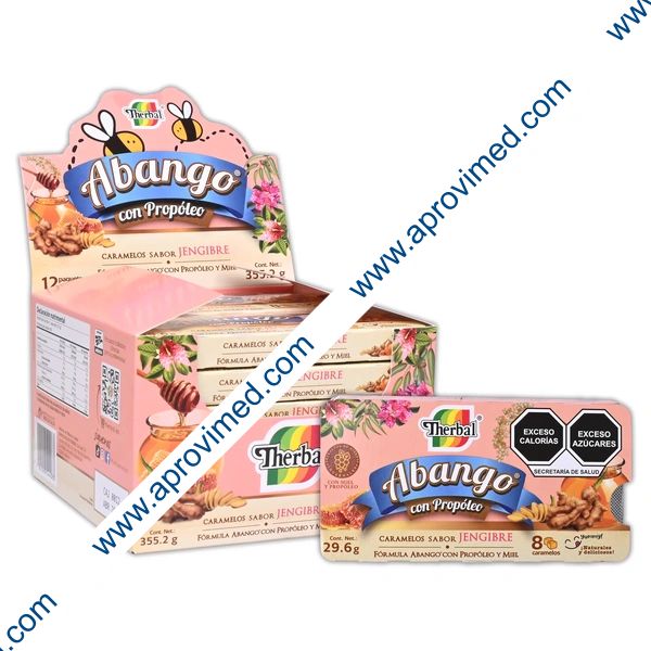 ABANGO CON PROPOLEO Sab. JENGIBRE c/12 x 8 CARAMELOS 3.7 G.