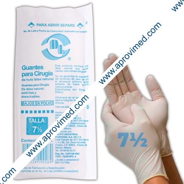 GUANTES LÁTEX PARA CIRUGÍA Estéril (DL) Talla 7-1/2 c/1 PAR.