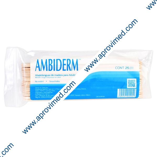 ABATELENGUAS de MADERA (Ambiderm) Paq. c/25 Pzs.